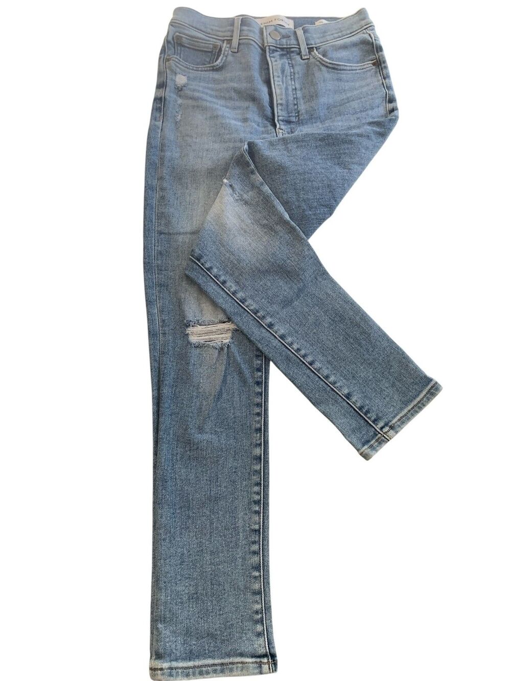 Denim Forum Jeans Womens 27 Blue The Lola High Rise Skinny Crop Distressed Denim